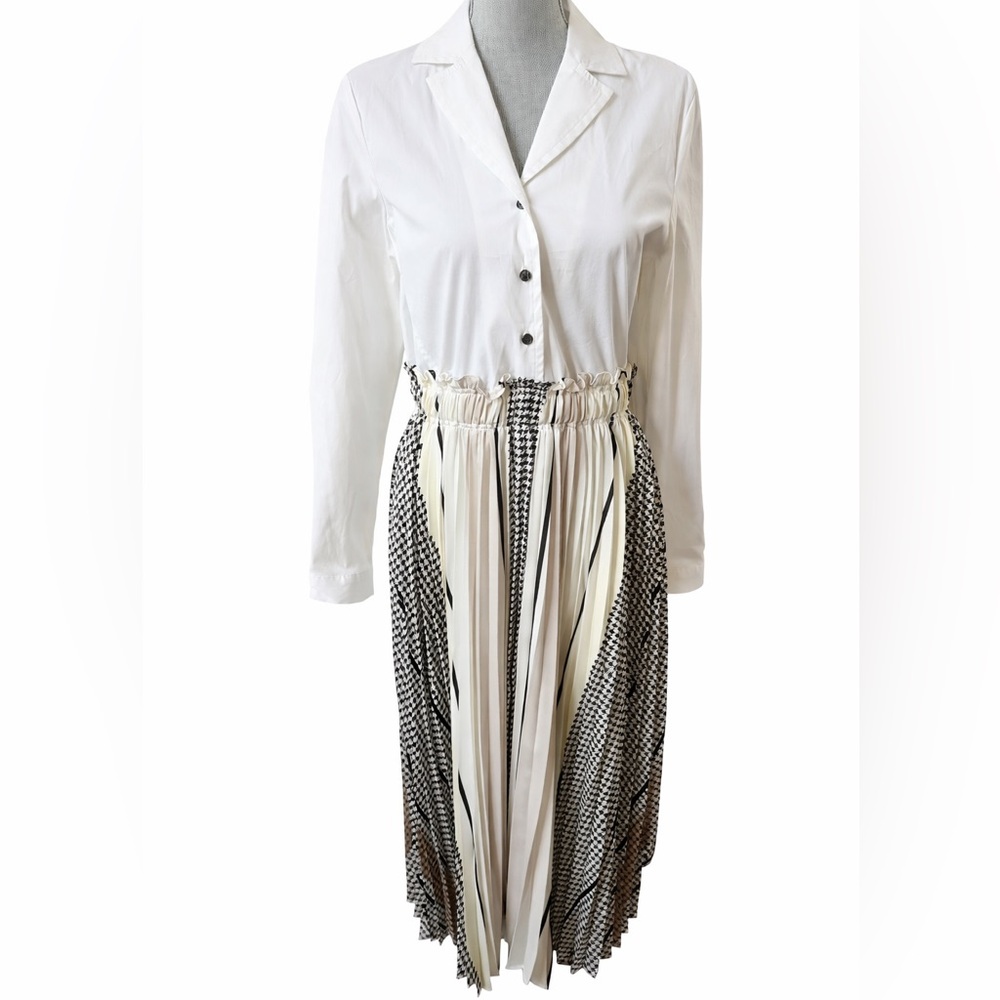 Donna Karan New York Black White Pleated Shirt Dress Midi Size M Like New